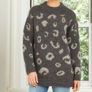 Universal Thread Women's Mock Turtleneck Animal Print Sweater Tunic Gray, XS